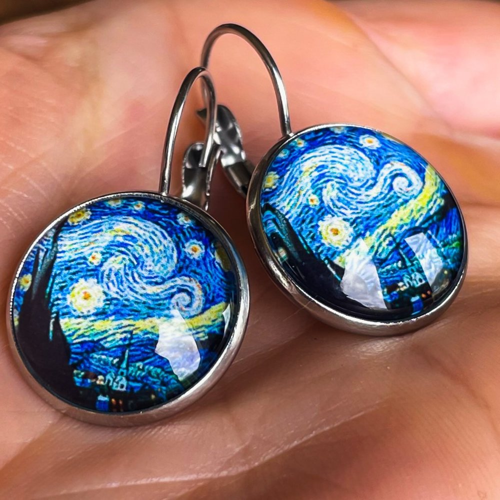 🆕🙂Vincent Van Gogh Starry Night Painting Earring of Famous Artwork Art History